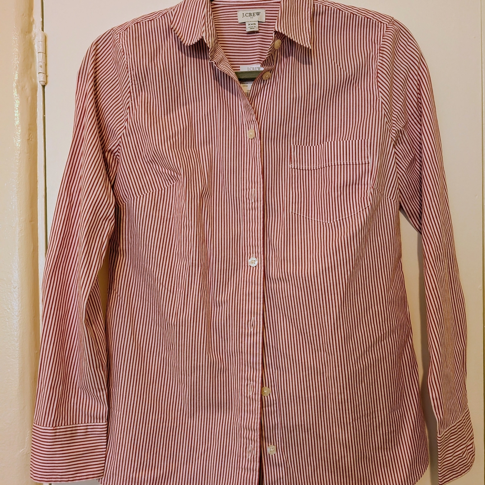 J. Crew Women's Red Striped Button Down Shirt